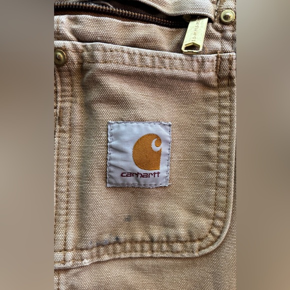 Vintage Carhartt Bib Overalls 48x28 Tan Workwear USA - Picture 2 of 5